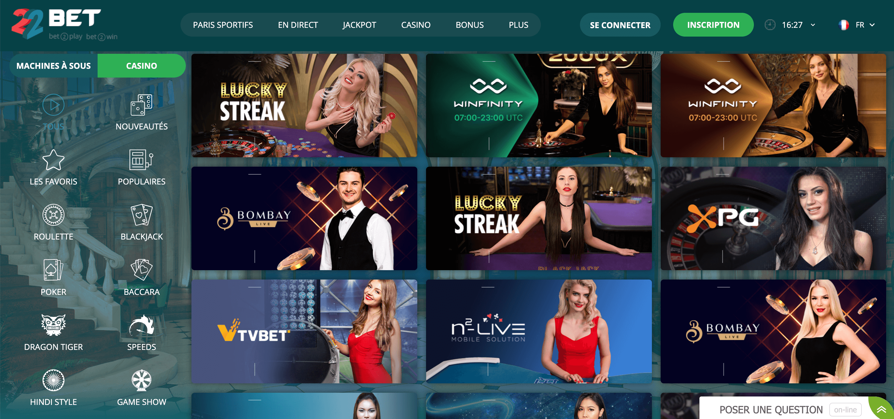 Casino en direct 22Bet