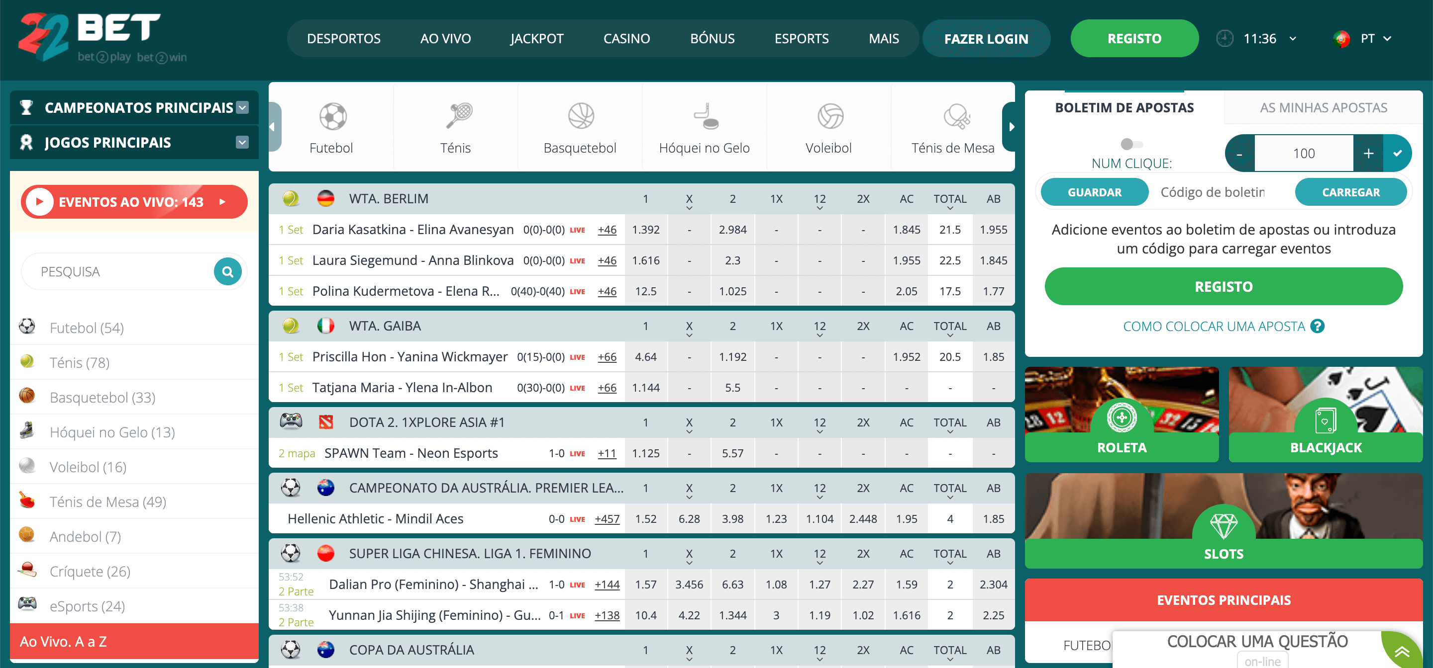 22Bet apostas ao vivo