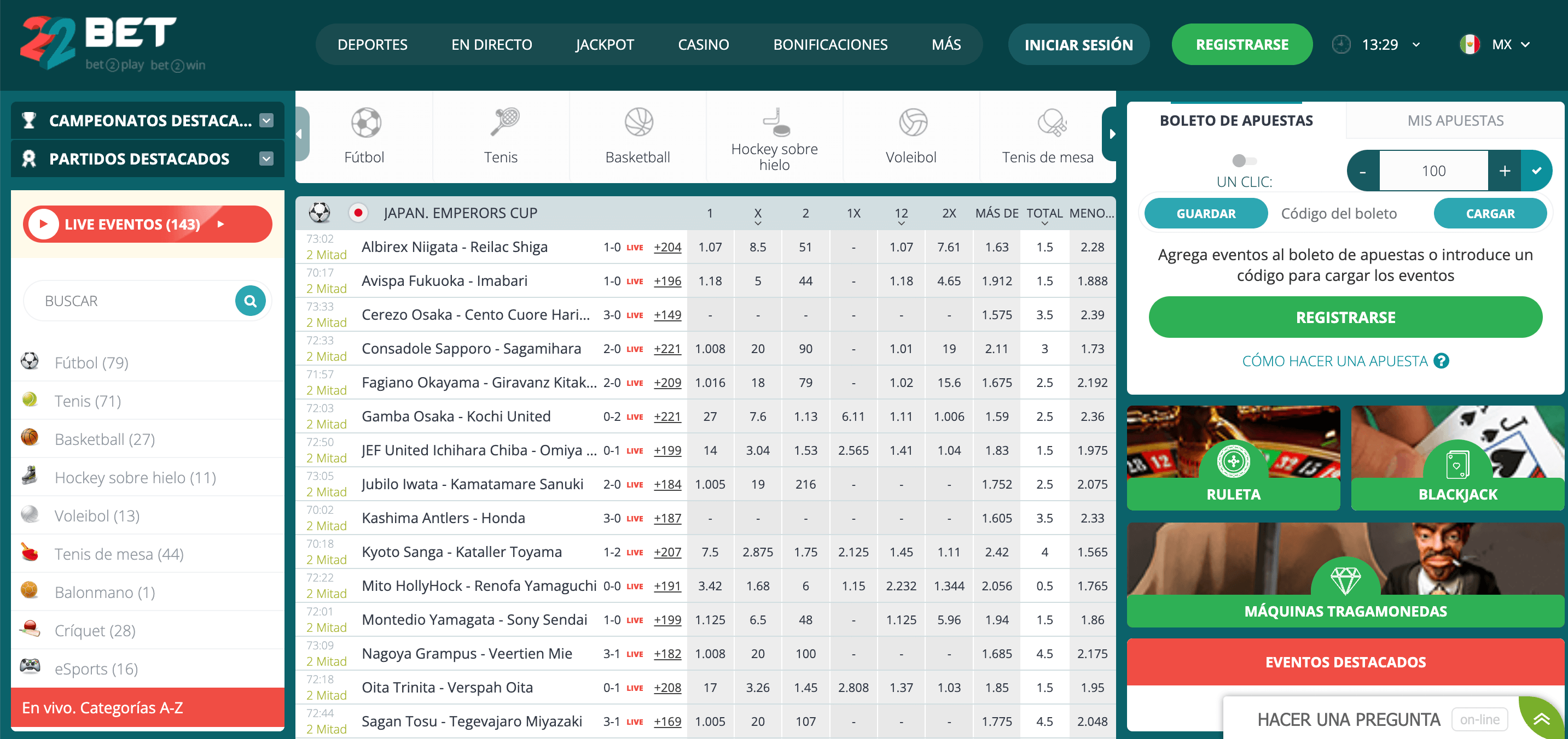 22bet En directo