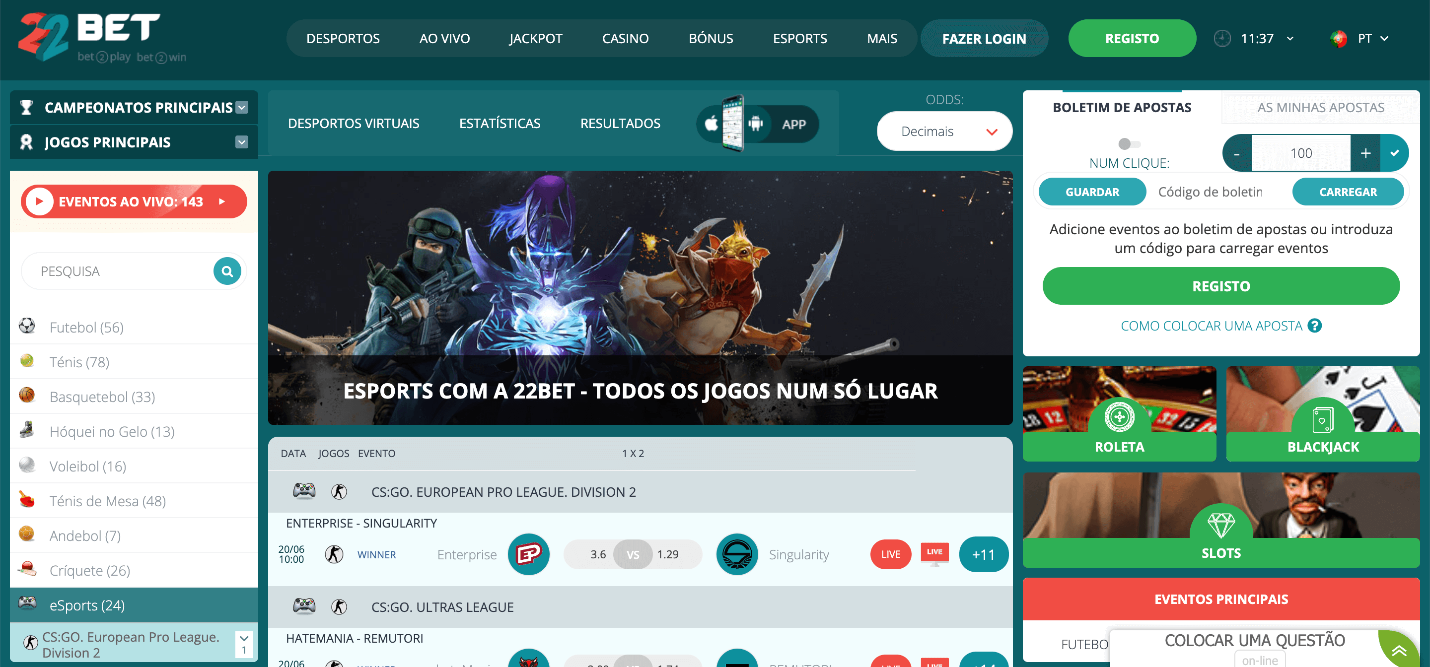 22bet eSports