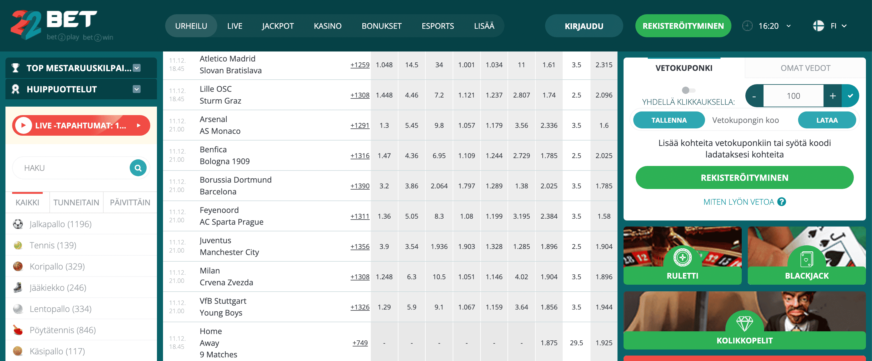 22Bet Urheiluvedonlyönti